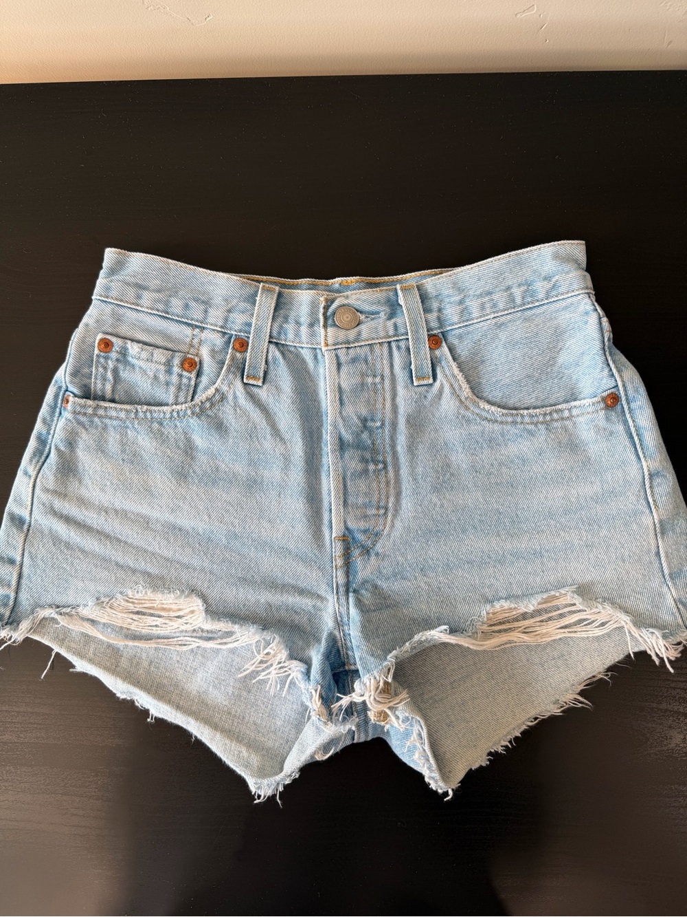 Levi's Light Blue Distressed High-Rise Jean Shorts